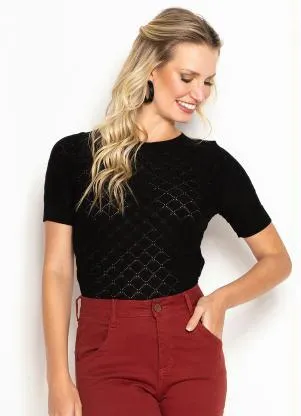 Maria Filó - Blusa de Tricot Ponto Escama Preto - MARIA FILÓ