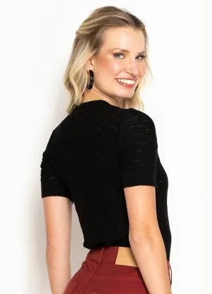 Maria Filó - Blusa de Tricot Ponto Escama Preto - MARIA FILÓ