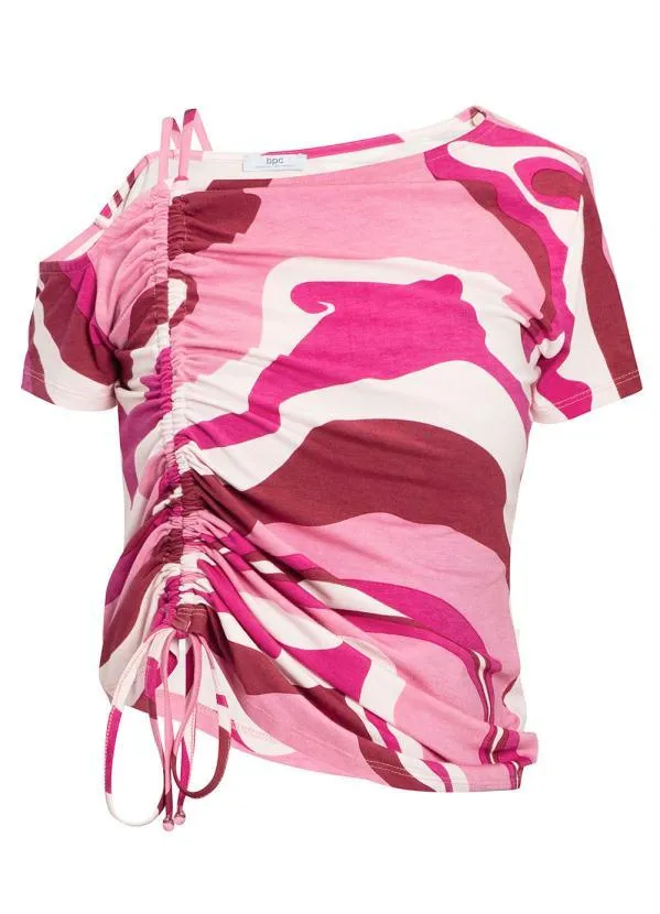 bonprix - Blusa de um Ombro Só Rosa