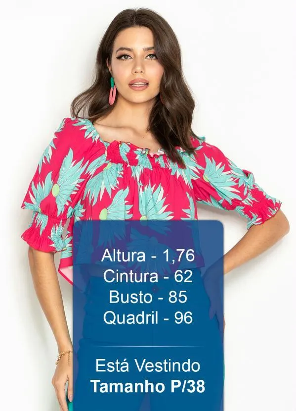 Maria Filó - Blusa de Viscose Estampa Carmen Rosa 5
