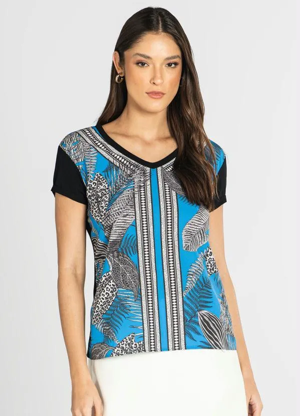 Blusa de Viscose Estampada Azul - Miss Peck
