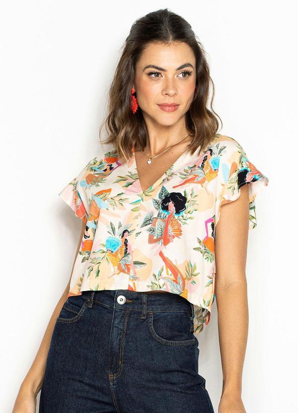 Blusa de Viscose Estampada Bege - Colcci