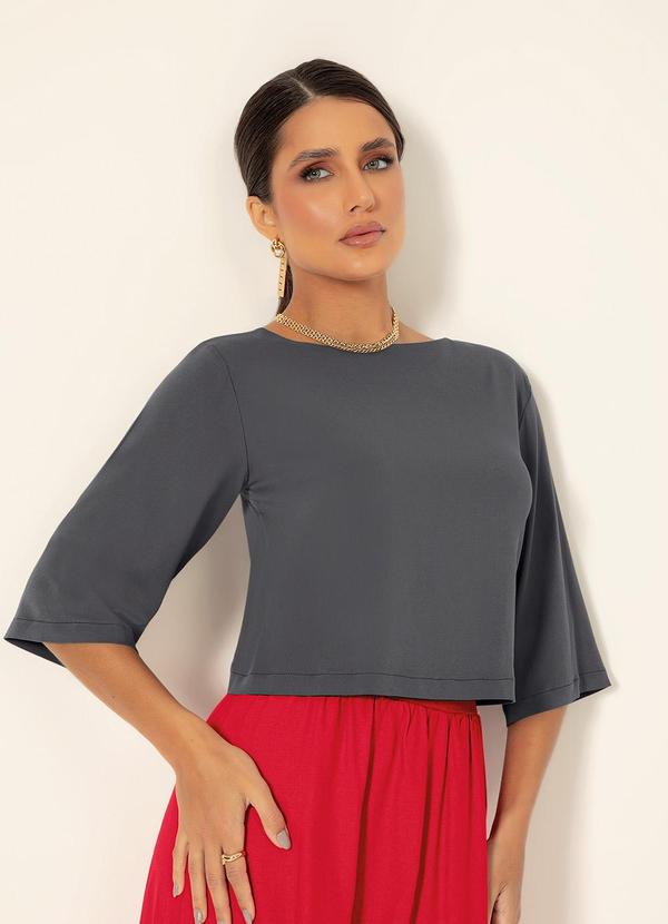 Gris - Blusa Decote Canoa em Viscose Cinza Escuro