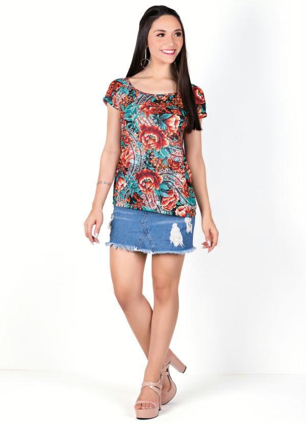Outlet - Blusa Decote Canoa Floral com Detalhe em Gota 4
