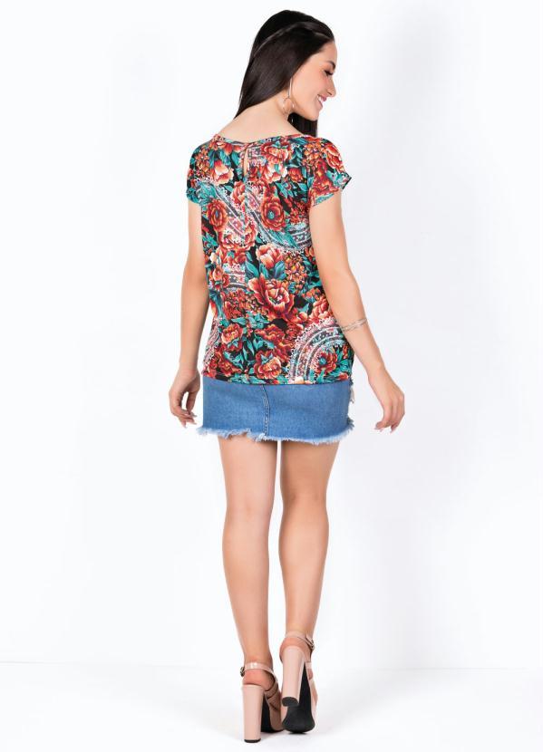 Outlet - Blusa Decote Canoa Floral com Detalhe em Gota 6