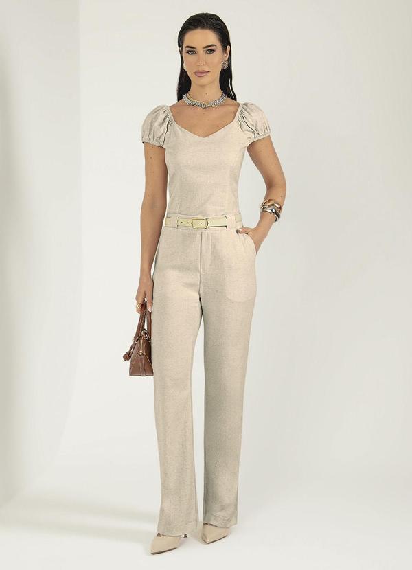 Gris - Blusa Decote Coração em Tecido em Linho Bege 3