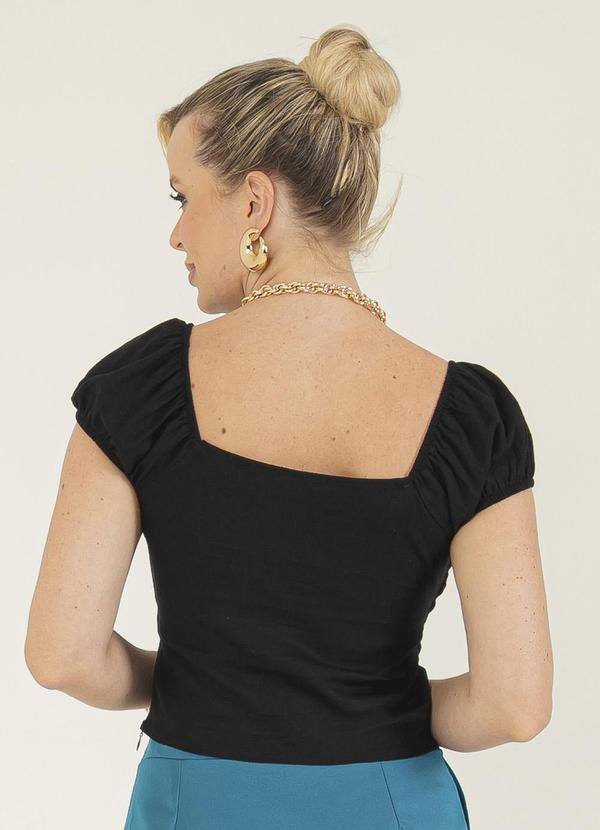 Gris - Blusa Decote Coração em Tecido em Linho Preto 2