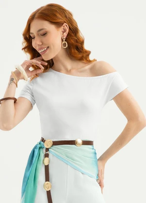 Cativa - Blusa Decote Ombro a Ombro em Cotton Branco  - CATIVA