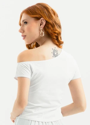Cativa - Blusa Decote Ombro a Ombro em Cotton Branco  - CATIVA