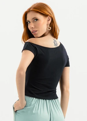 Cativa - Blusa Decote Ombro a Ombro em Cotton Preto - CATIVA