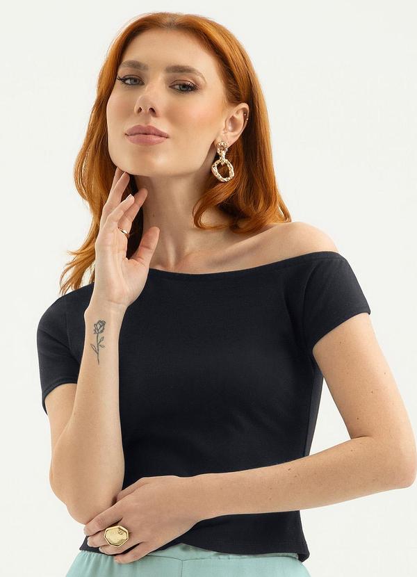 Cativa - Blusa Decote Ombro a Ombro em Cotton Preto
