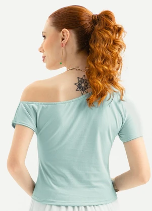 Cativa - Blusa Decote Ombro a Ombro em Cotton Verde Claro - CATIVA