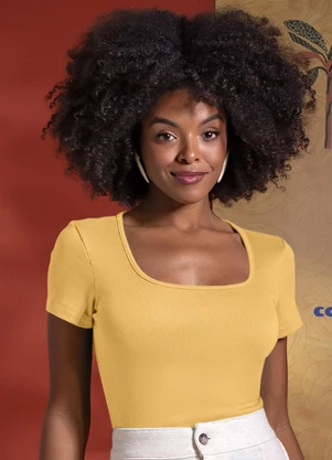 Use Modo Blusa Decote Quadrado Amarelo