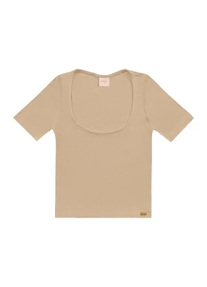 Angel - Blusa Decote Quadrado Basic Bege - ANGEL