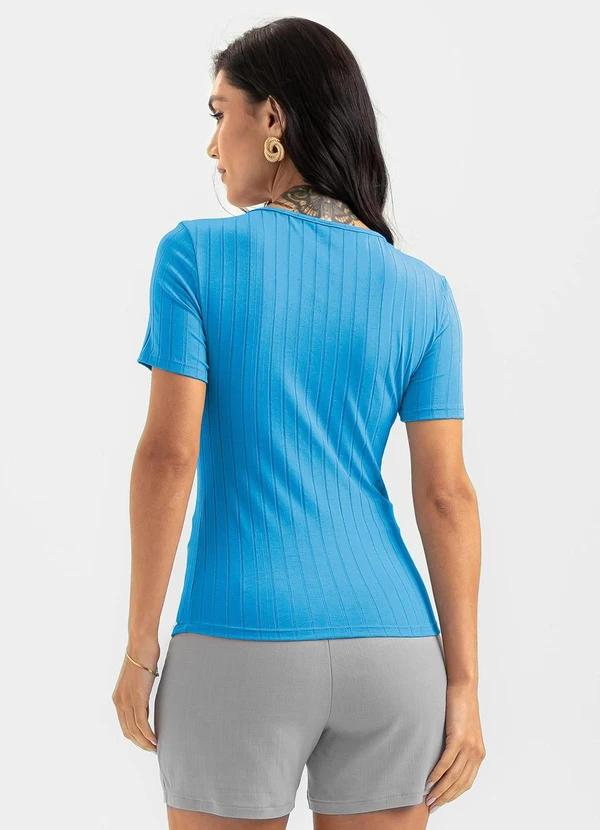 Cativa - Blusa Decote Quadrado Canelada Azul 2