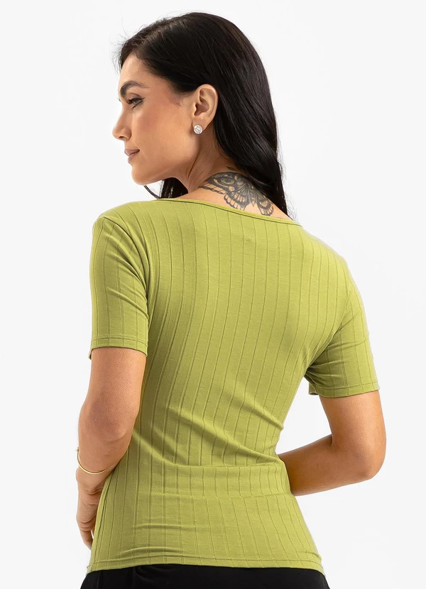 Cativa - Blusa Decote Quadrado Canelada Verde 2