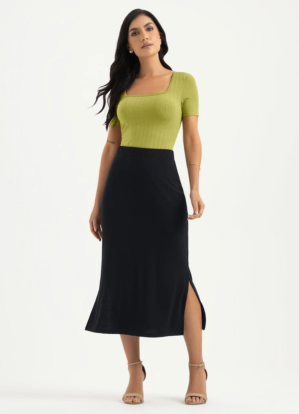 Cativa - Blusa Decote Quadrado Canelada Verde 3