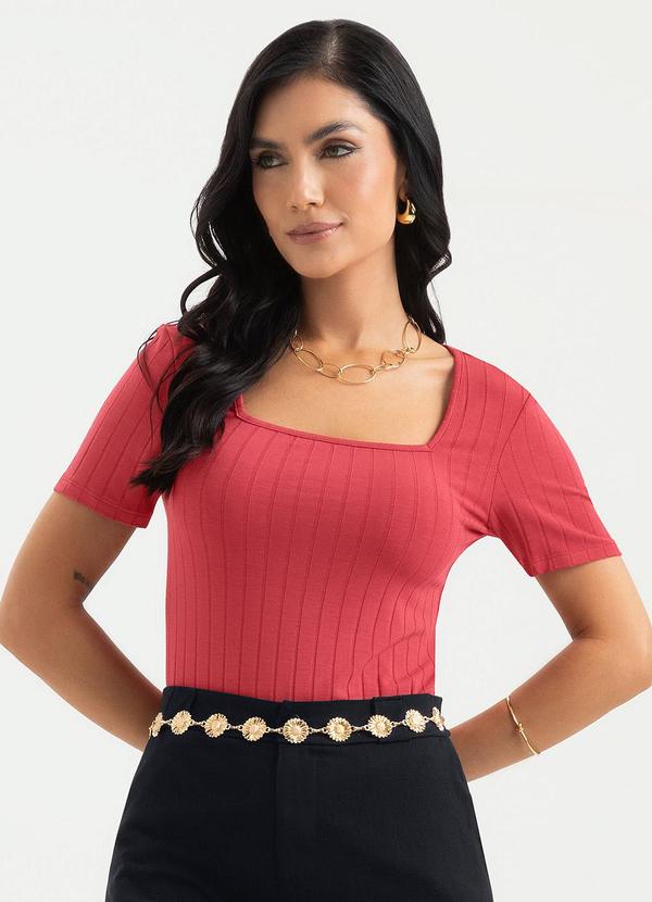 Cativa - Blusa Decote Quadrado Canelada Vermelho