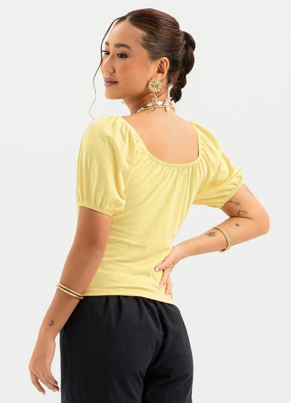 Cativa - Blusa Decote Quadrado em Cotton Amarelo Claro 2