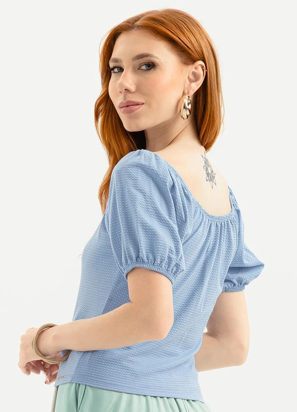 Cativa - Blusa Decote Quadrado em Cotton Azul Claro 2