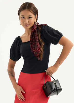 Cativa - Blusa Decote Quadrado em Cotton Preto - CATIVA