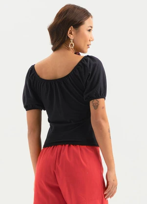 Cativa - Blusa Decote Quadrado em Cotton Preto - CATIVA