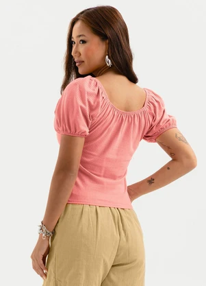 Cativa - Blusa Decote Quadrado em Cotton Rosa - CATIVA