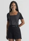 Cativa - Blusa Decote Quadrado em Misturinha Preto - variação: Preto