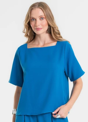 Rovitex - Blusa Decote Quadrado em Tecido Azul - ROVITEX
