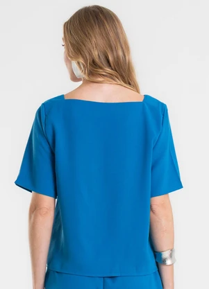 Rovitex - Blusa Decote Quadrado em Tecido Azul - ROVITEX