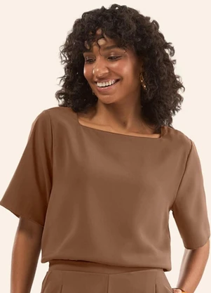 Rovitex - Blusa Decote Quadrado em Tecido Marrom - ROVITEX