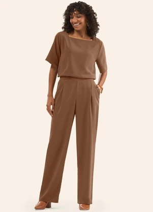 Rovitex - Blusa Decote Quadrado em Tecido Marrom - ROVITEX