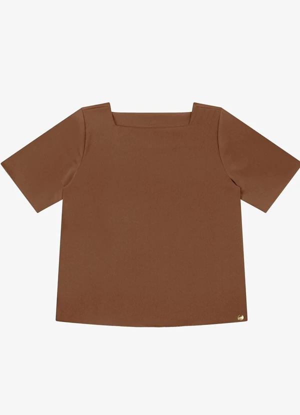 Rovitex - Blusa Decote Quadrado em Tecido Marrom 3