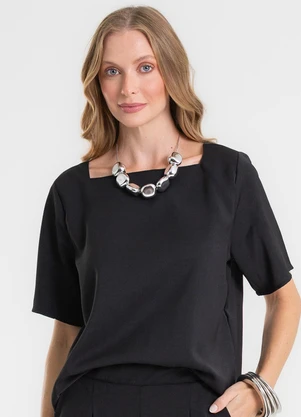 Rovitex - Blusa Decote Quadrado em Tecido Preto - ROVITEX