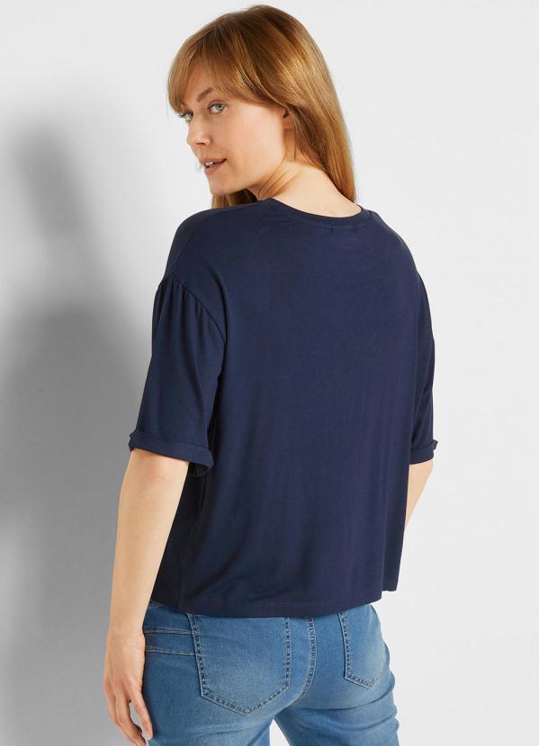 Outlet - Blusa Decote Redondo com Estampa Azul Marinho 2