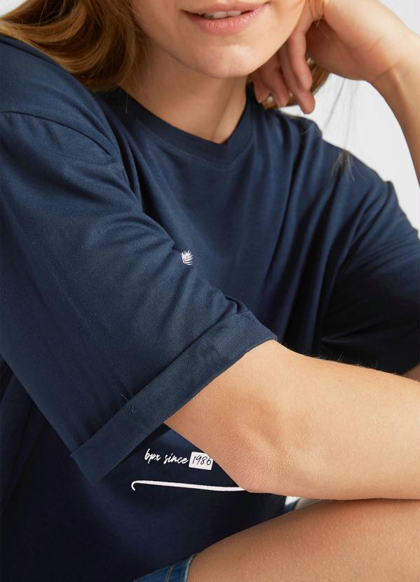 Outlet - Blusa Decote Redondo com Estampa Azul Marinho 3