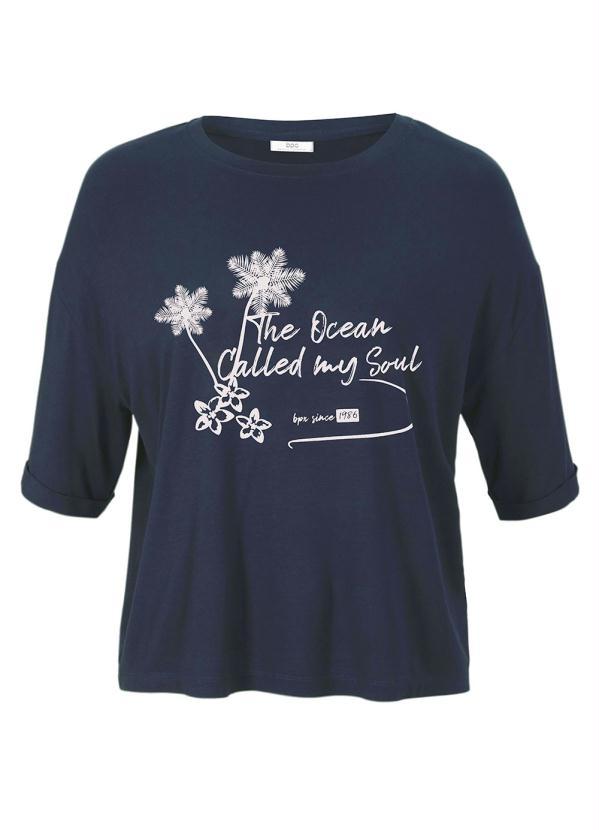 Outlet - Blusa Decote Redondo com Estampa Azul Marinho 5