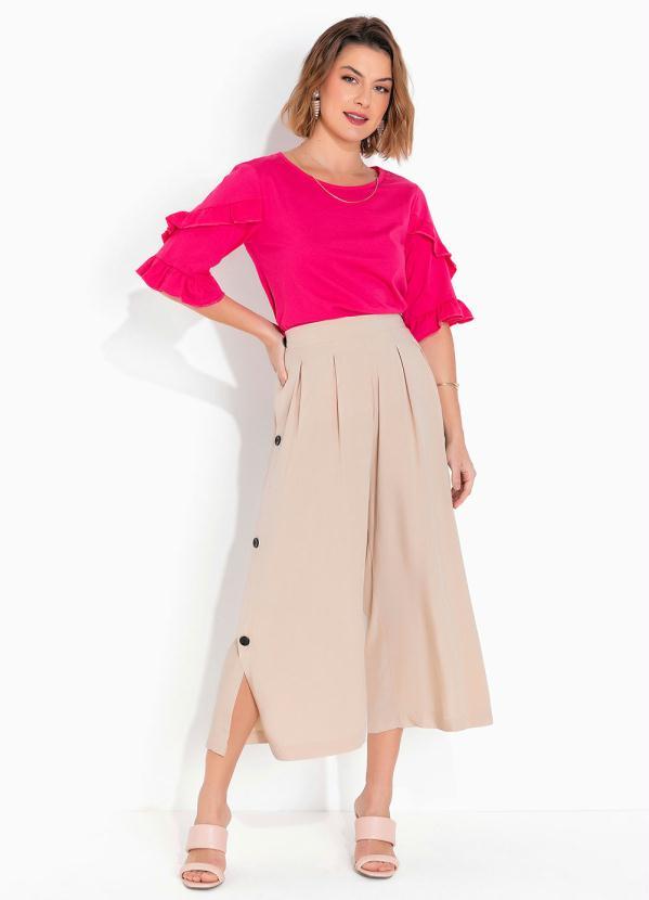 Queima Estoque - Blusa Decote Redondo e Mangas com Babado Pink 2