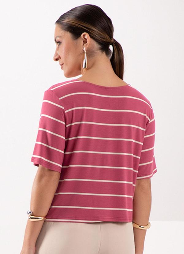 Lunender - Blusa Decote Redondo em Malha Listrada Vermelho 2