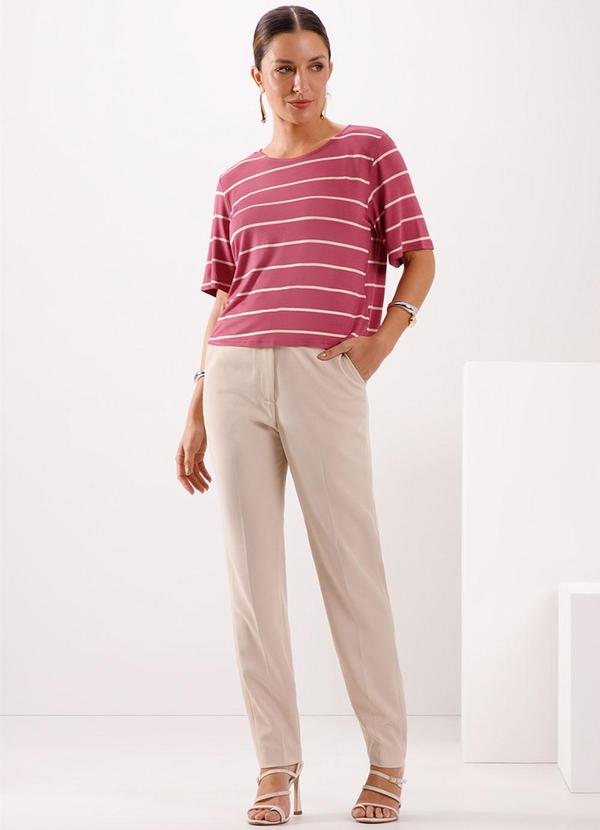 Lunender - Blusa Decote Redondo em Malha Listrada Vermelho 3