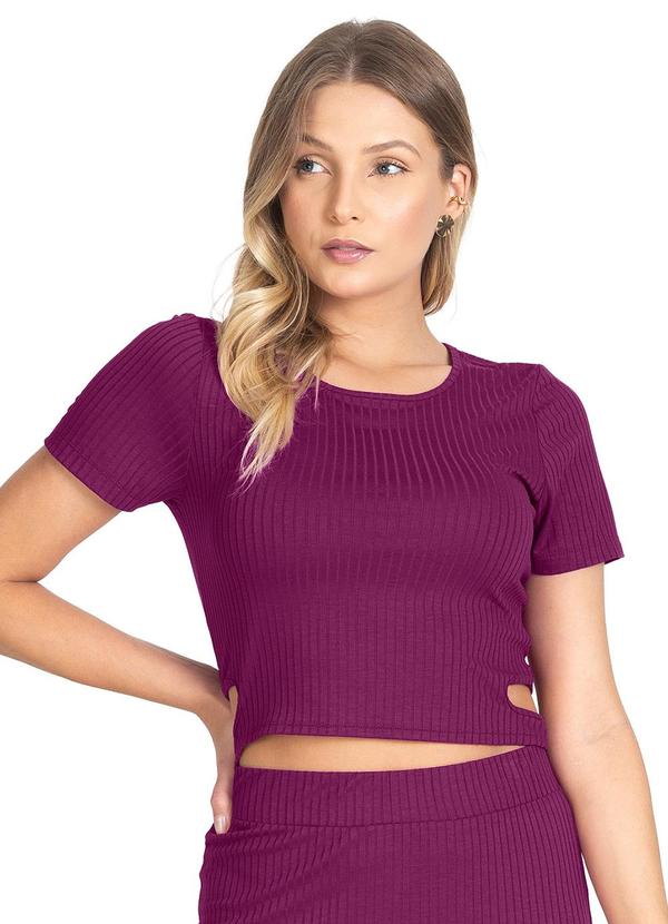 Rovitex - Blusa Decote Redondo em Ribana Canelada Roxo