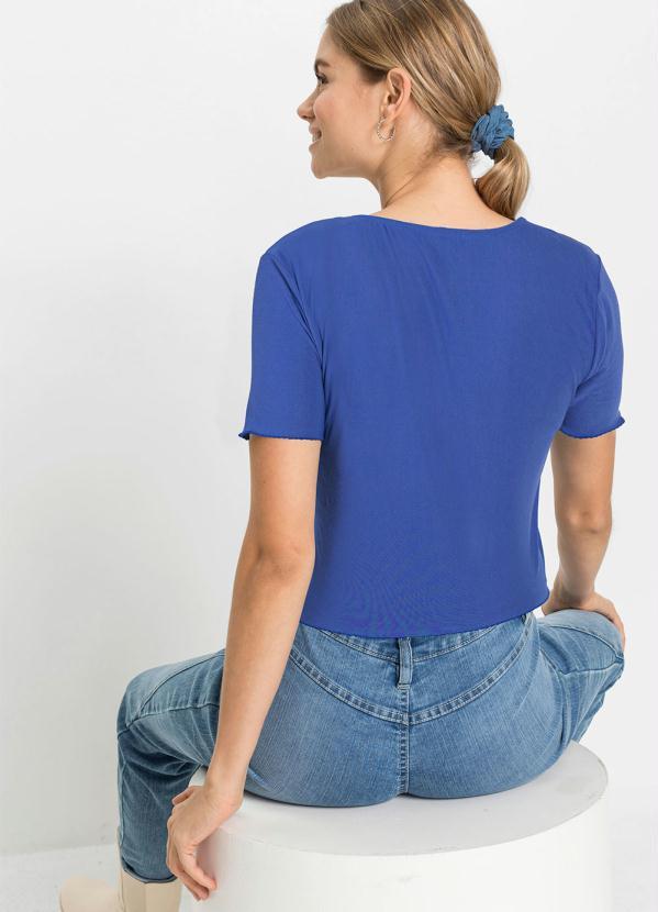 Outlet - Blusa Decote Redondo Manga Curta Azul 4