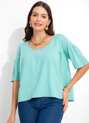 bonprix - Blusa Decote Redondo Manga Curta Verde - BONPRIX