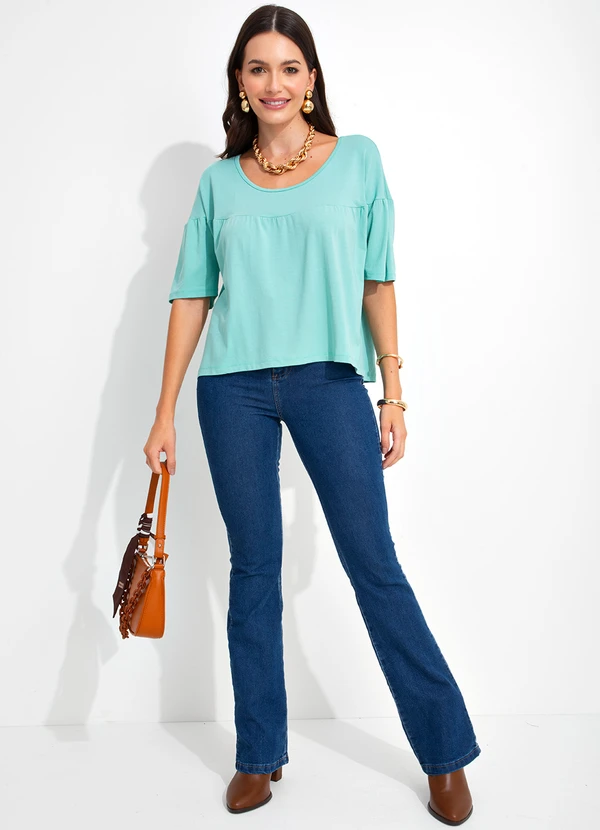 bonprix - Blusa Decote Redondo Manga Curta Verde 2