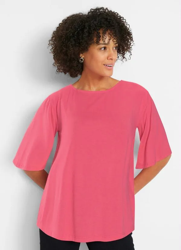bonprix - Blusa Decote Redondo Pink