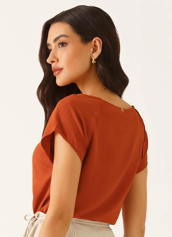 Principessa - Blusa Manga Curta Decote Redondo em Crepe Terracota Rosane 7