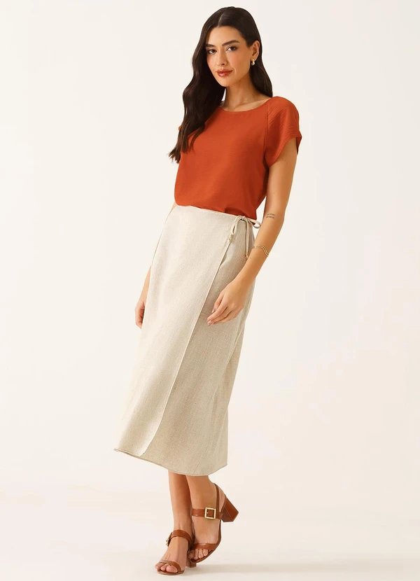 Principessa - Blusa Manga Curta Decote Redondo em Crepe Terracota Rosane 6