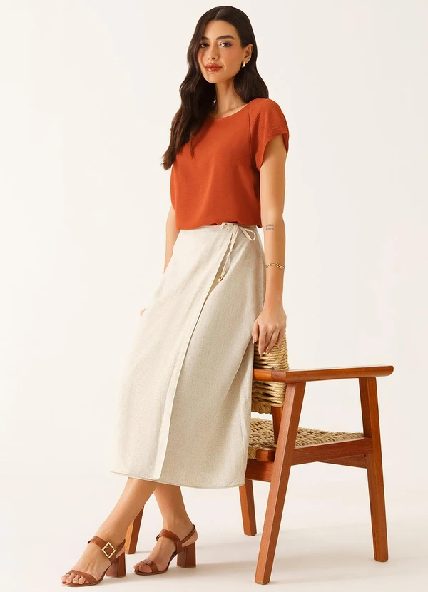 Principessa - Blusa Manga Curta Decote Redondo em Crepe Terracota Rosane 4