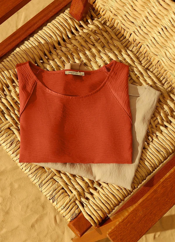 Principessa - Blusa Manga Curta Decote Redondo em Crepe Terracota Rosane 3