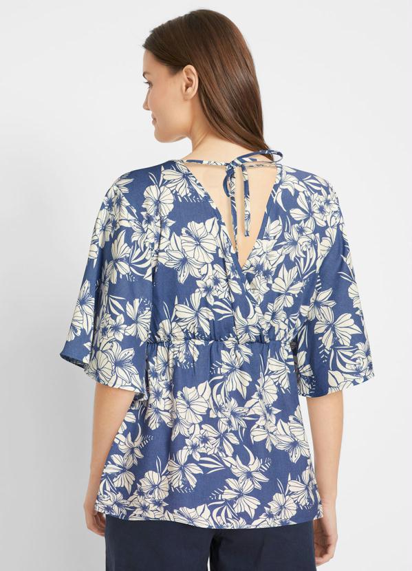 Outlet - Blusa Decote Transpassado Folhagem Azul 2